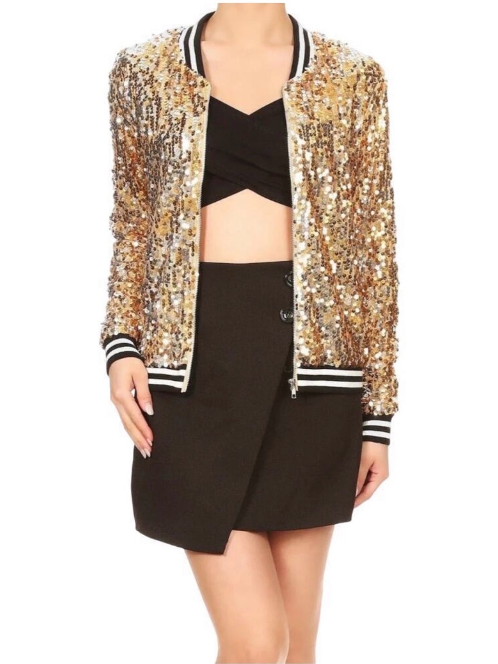 Anna-Kaci | Sparkly Sequin Bomber Jacket